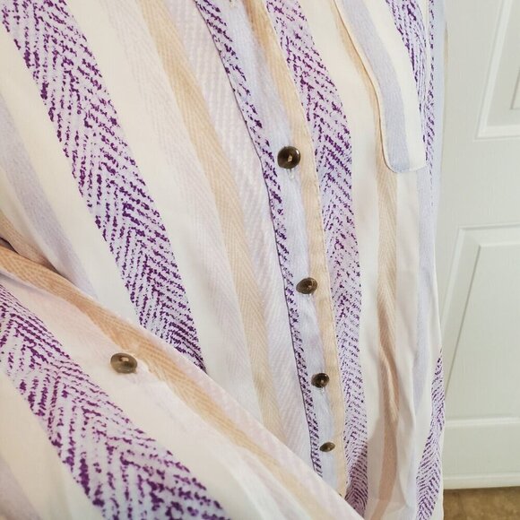 Chico's Button Up Shirt Size 0 US Small Lightweight White Blue Tan Stripes Coast - Picture 8 of 13